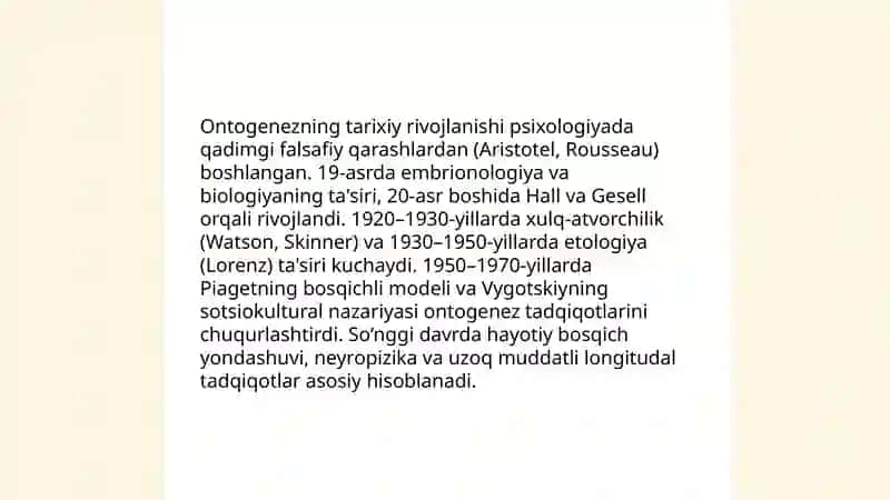 Ontogenez tushunchasi va uning psixologiyadagi o‘rni 4