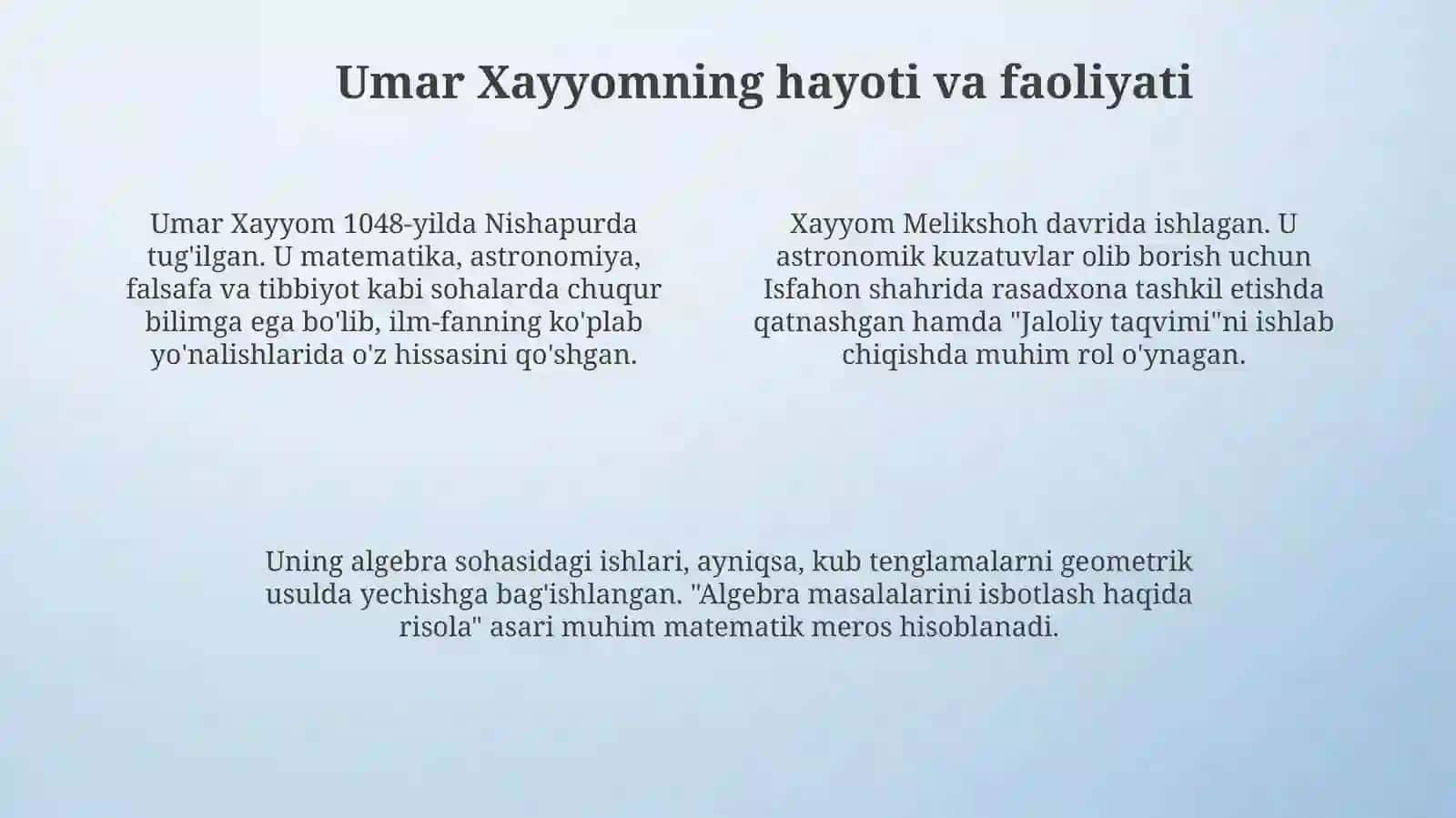 Umar Xayyomning ilmiy merosi 4