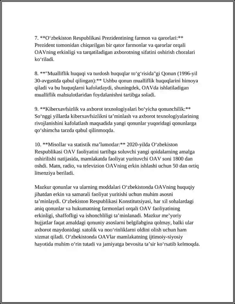 OAV faoliyatining Oʻzbekiston Respublikasidagi qonuniy-asoslari 4