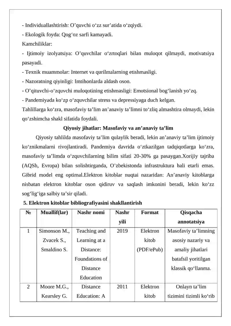 Masofaviy ta’lim va uning ahamiyati haqida elektron kitoblar bibliografiyasini shakllantirish maqola loyihasi 4