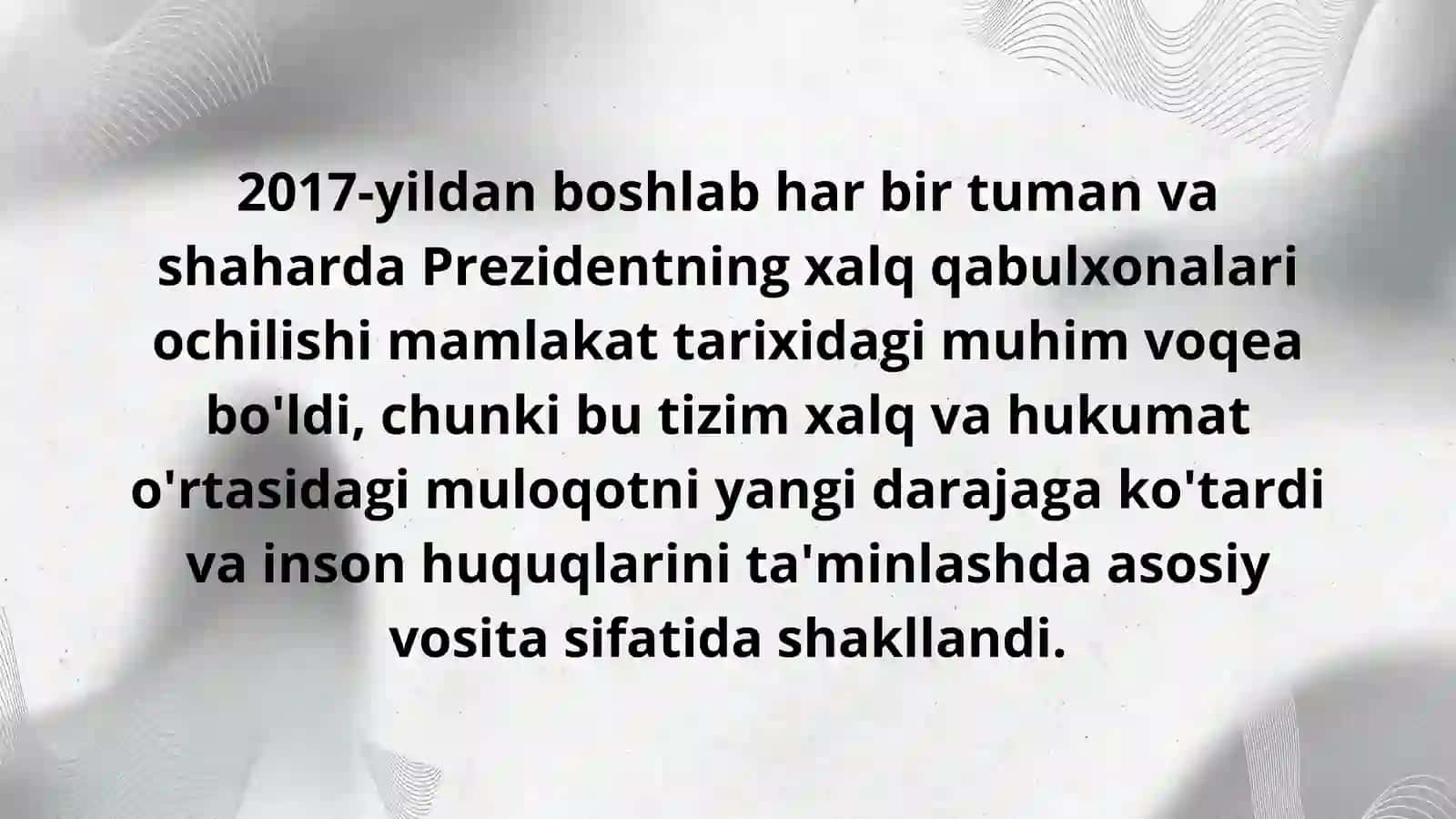 Shavkat Mirziyoyev har bir tuman va shaharda prezidentning xalq qabulxonasini ochish tog'risidagi farmoni 4