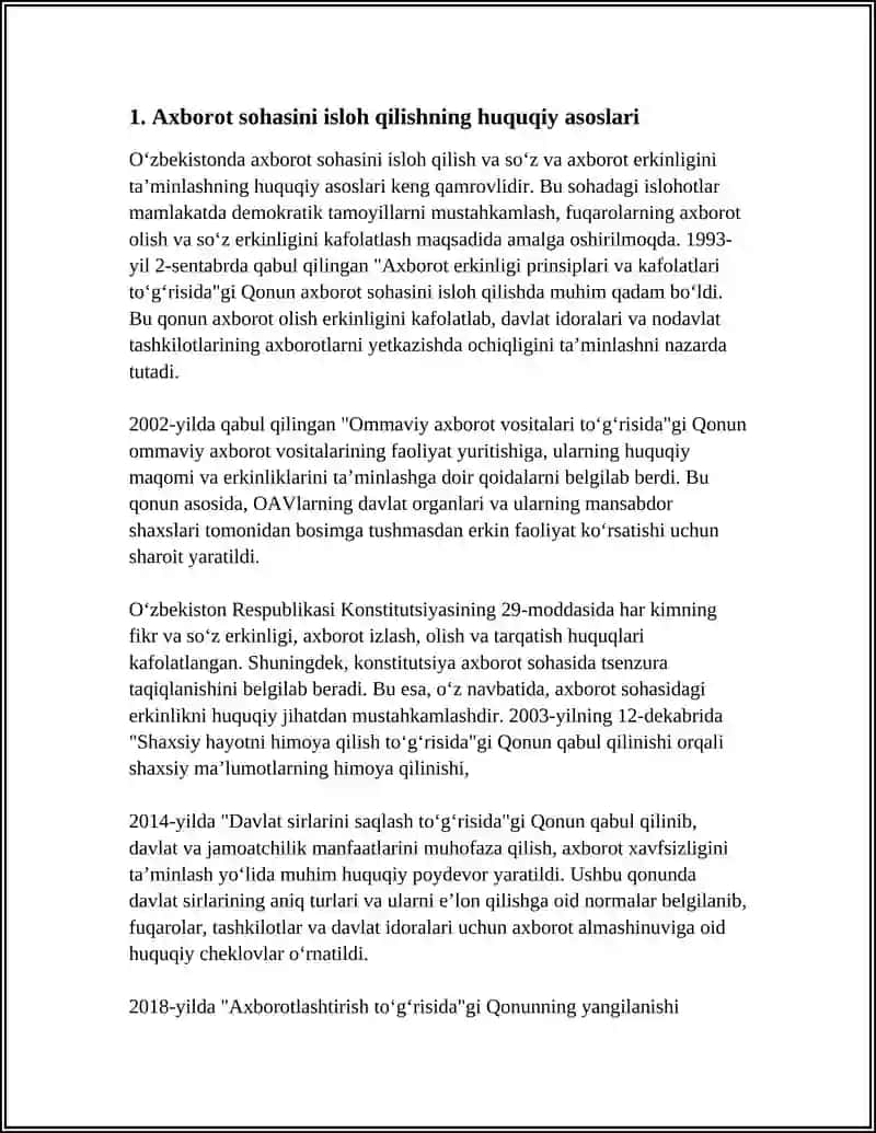 O'ZBEKISTONDA AXBOROT SOHASINI ISLOH QILISH VA SO'Z VA AXBOROT ERKINLIGINI TA'MINLASH 4