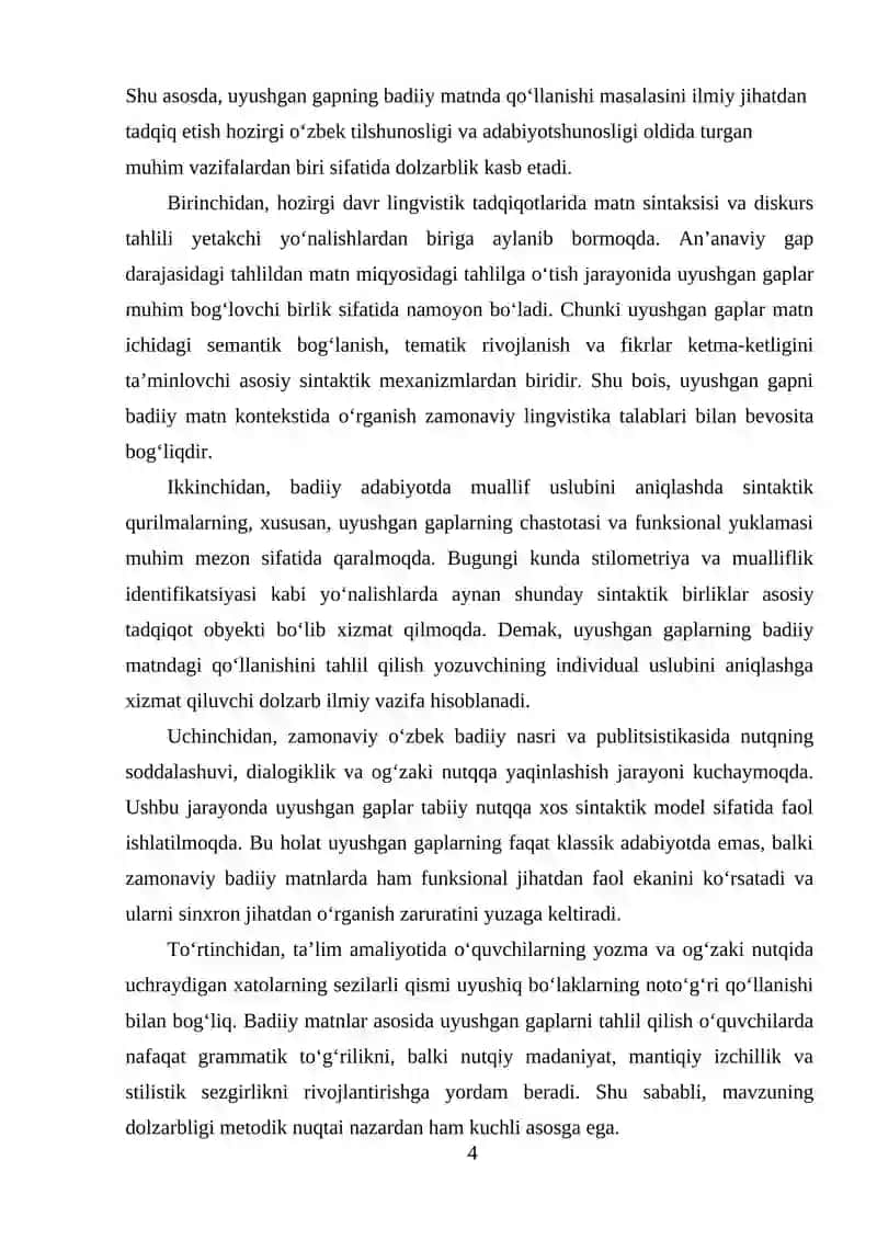 "Uyushgan gapning badiiy matnda qo'llanilishi" KURS ISHI 4