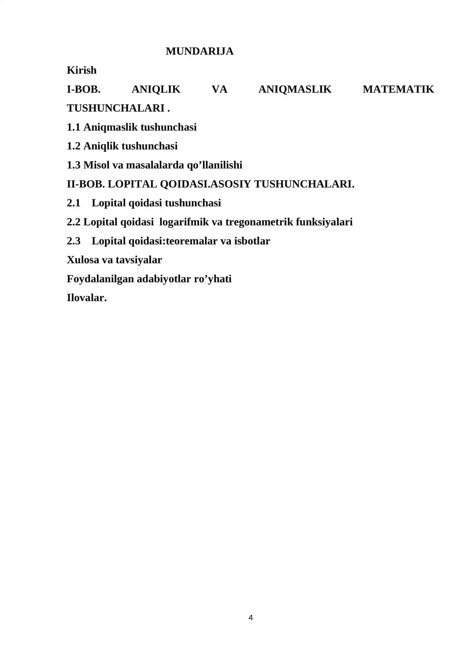 Aniqmasliklarni ochish. Lopital qoidalari 4