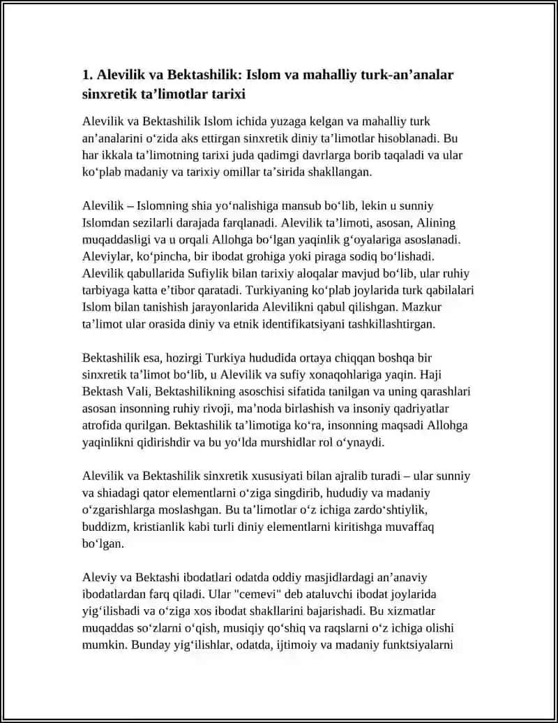 ISLOM VA BOSHQA DINIY AQIDALAR SINKRETLASHUVI NATIJASIDA SHAKLLANGAN DINIY TAʼLIMOTLAR TARIXI 4