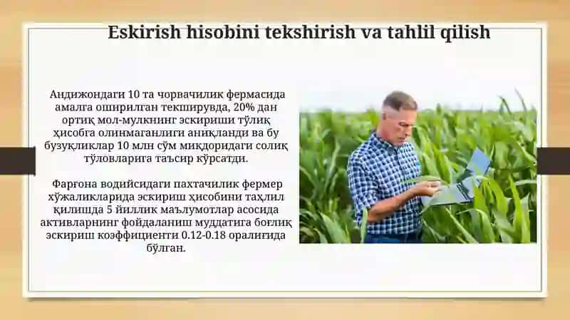Qishloq xo'jaligi korxonalarida asosiy vositalarga eskirish hisobi 4