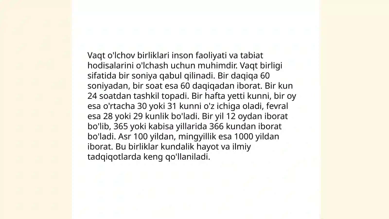 Vaqt va uning oʻziga xos xususiyatlari masala toʻplmai 4
