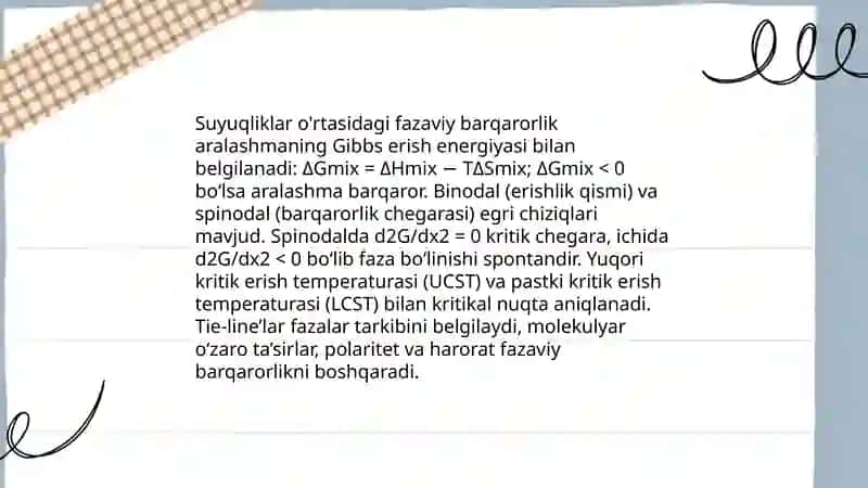 Suyuqliklarni suyuqliklarda erishi 4