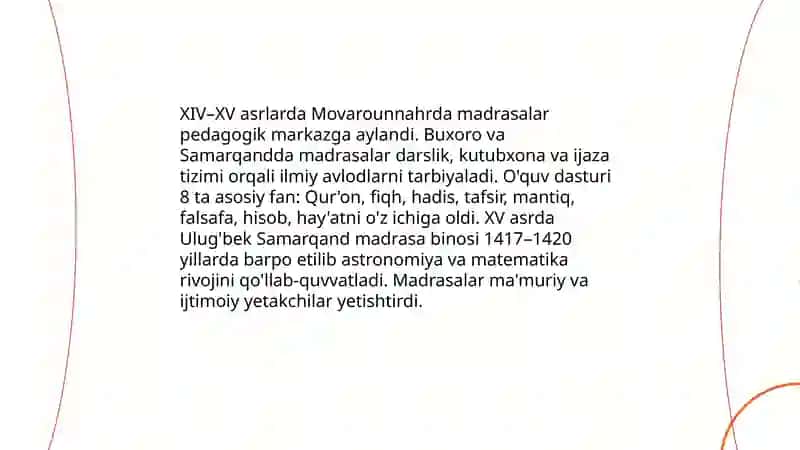 X|V asrning ikkinchi yarmi va XV| asrda movoraunnahrda pedagogik fikrlar rivoji 4