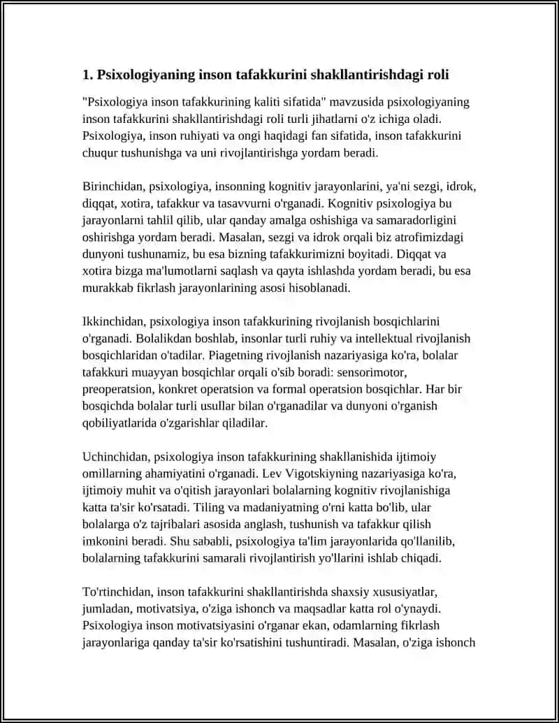 "PSIXOLOGIYA INSON TAFAKKURINING KALITI SIFATIDA" MAVZUSIDA ESSE 4