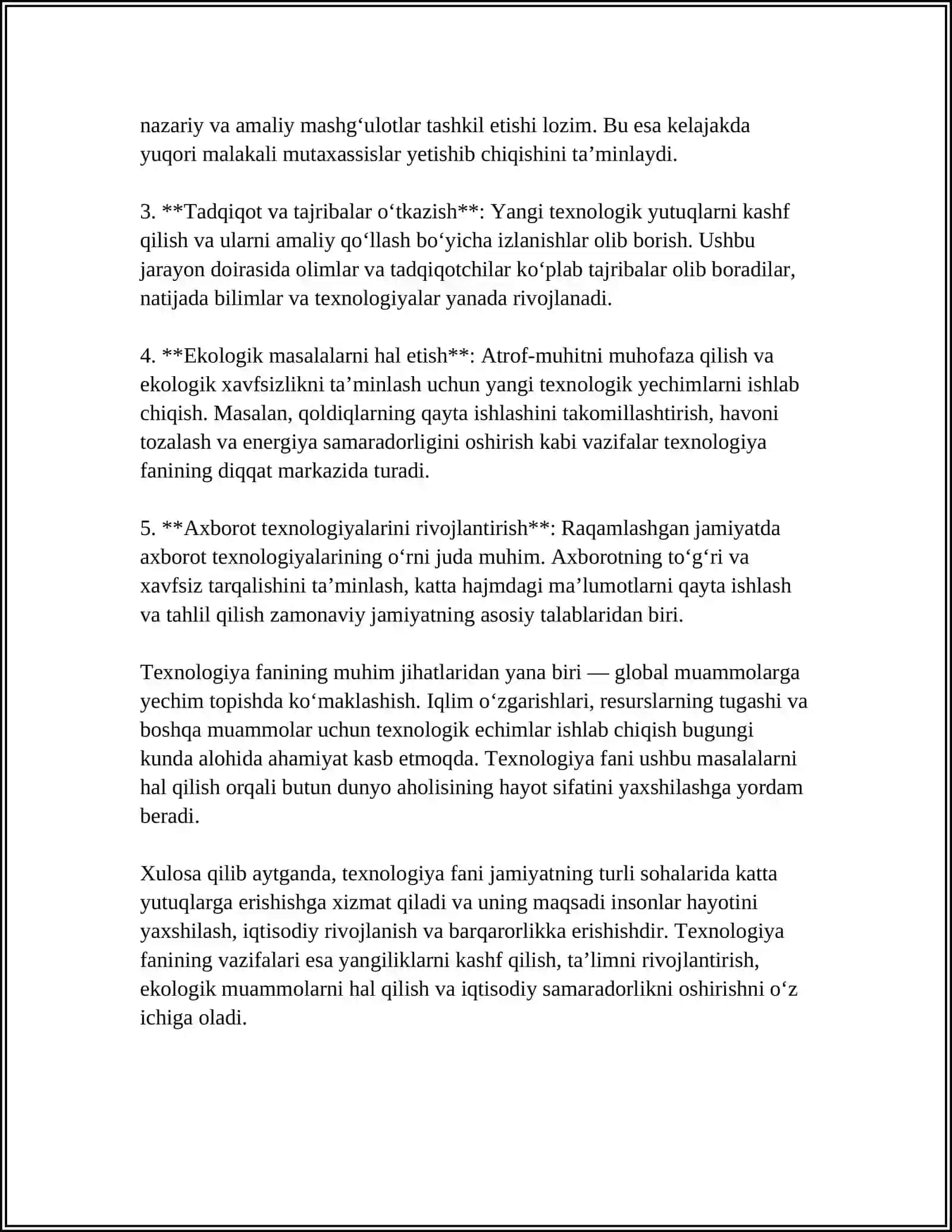 TEXNOLOGIYA FANINING MAKTAB O’QUV REJADAGI O’RNI 4