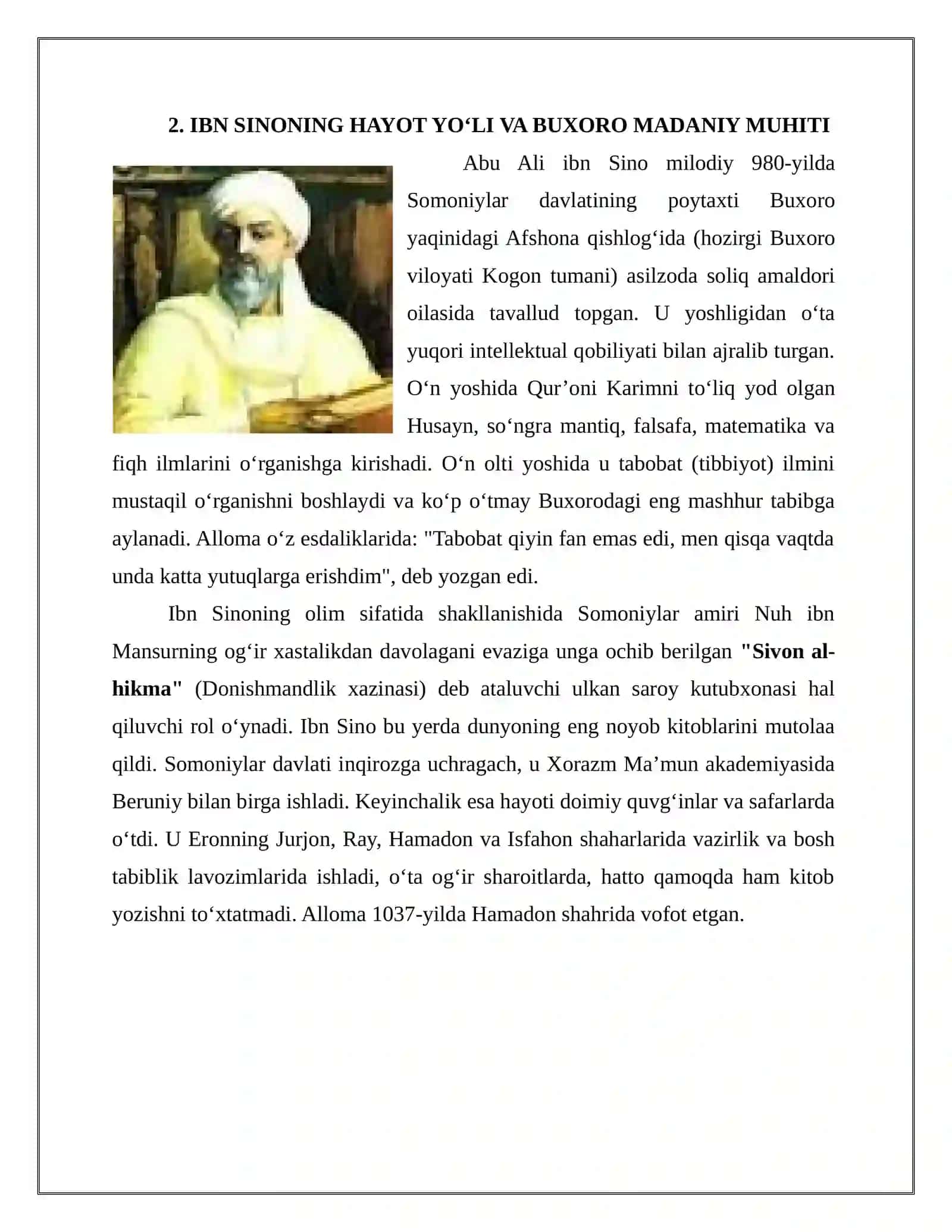 ABU ALI IBN SINO — TIBBIYOT OLAMI SULTONI: UNING ILMIY MEROSI VA JAHON TAMADDUNIDAGI O‘RNI 4