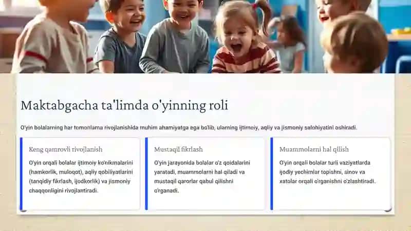 MAKTABGACHA TA'LIM TASHKILOTIDA RIVOJLANISH MARKAZLARINI JIHOZLASHDA O'YINLAR VA RIVOJLANTIRUVCHI MUHIT 4