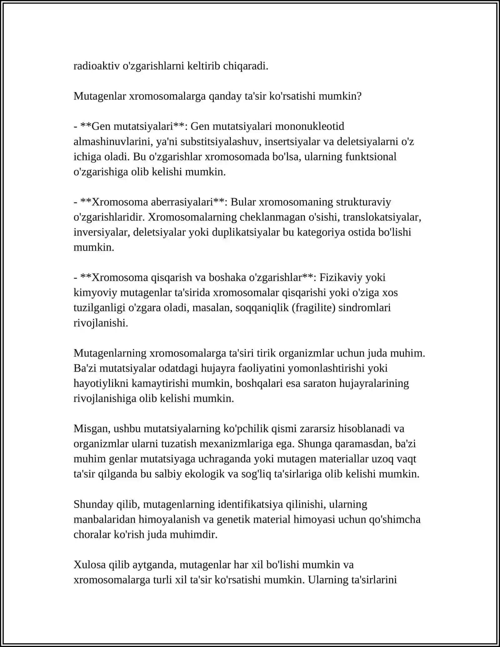 ORGANIZIMNING MUTAGEN TASIRIGA CHIDAMLILIGI TOMOS MORGANNING XROMOSOMA NAZARYASI.JINS GENETIKAS 4