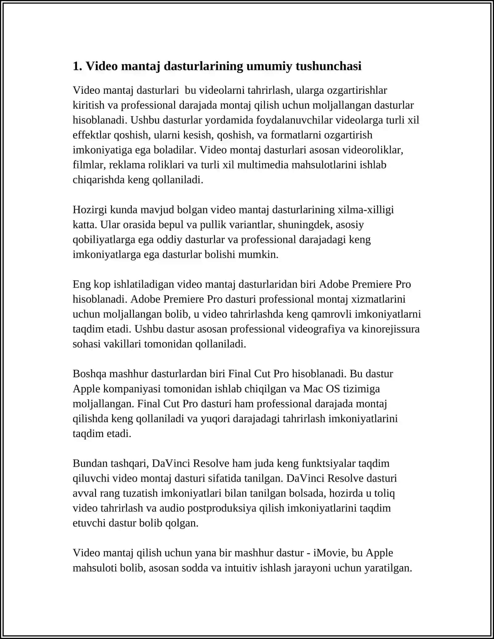 VEDIO MANTAJ DASTURLARI MAVZUSIDA REFERAT TAYYORLASH 4