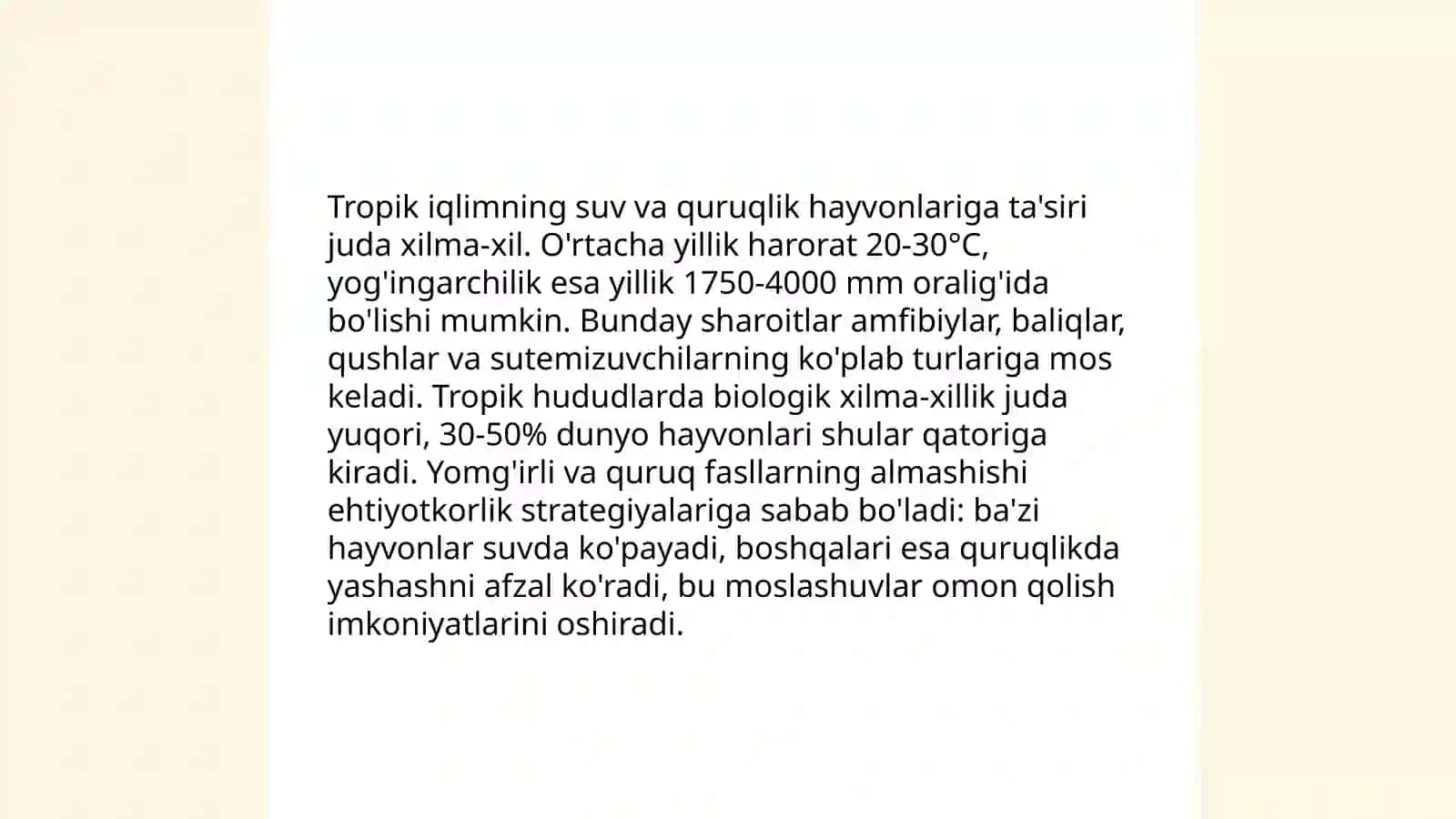 Suv va quruqlik muhiti hayvonlari tropik aloqalari 4