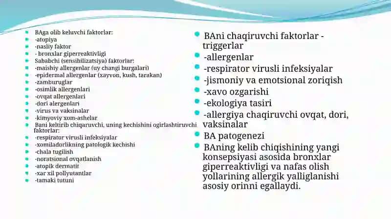Bronxial astma etiologiyasi, patogenezi, klinikasi, diagnostikasi, qiyosiy tashhisi, davosi va profilaktikasi 4