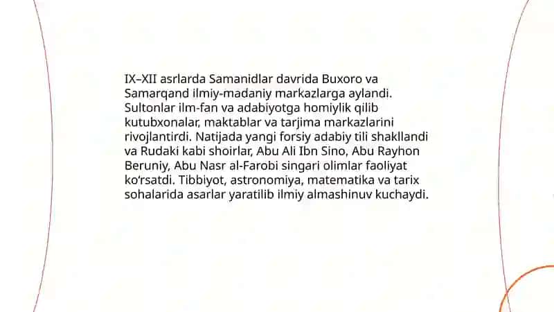 9-12-asrlarda mamlakatimiz hududida roʻy bergan madaniy uyg'onish 4