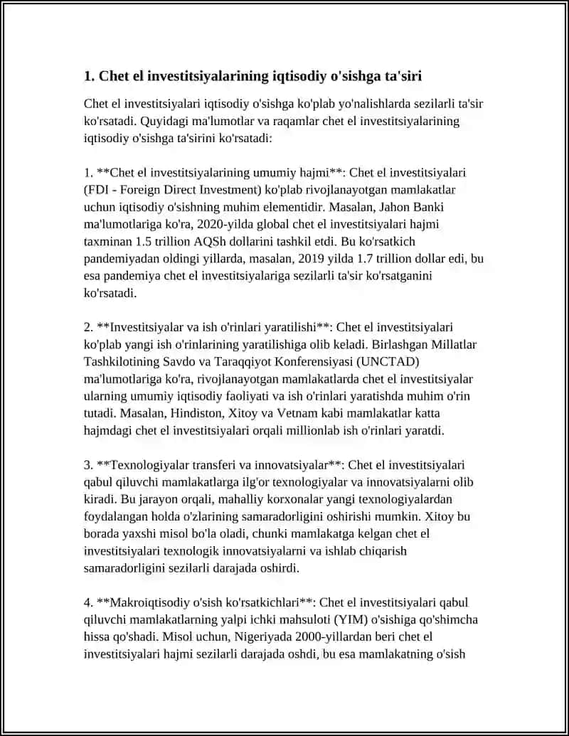 Chet el investitsiyalarining iqtisodiy o'sishga ta'siri 4