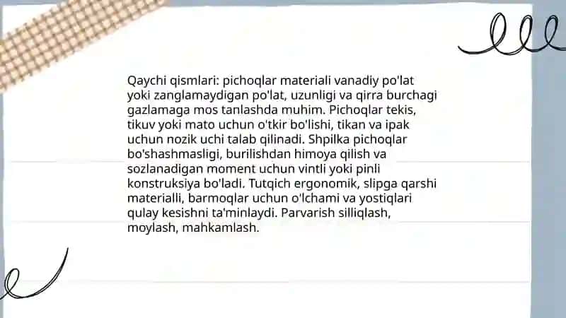 Qaychi bilan ishlash.Gazlamani oʻngini tanlash 4