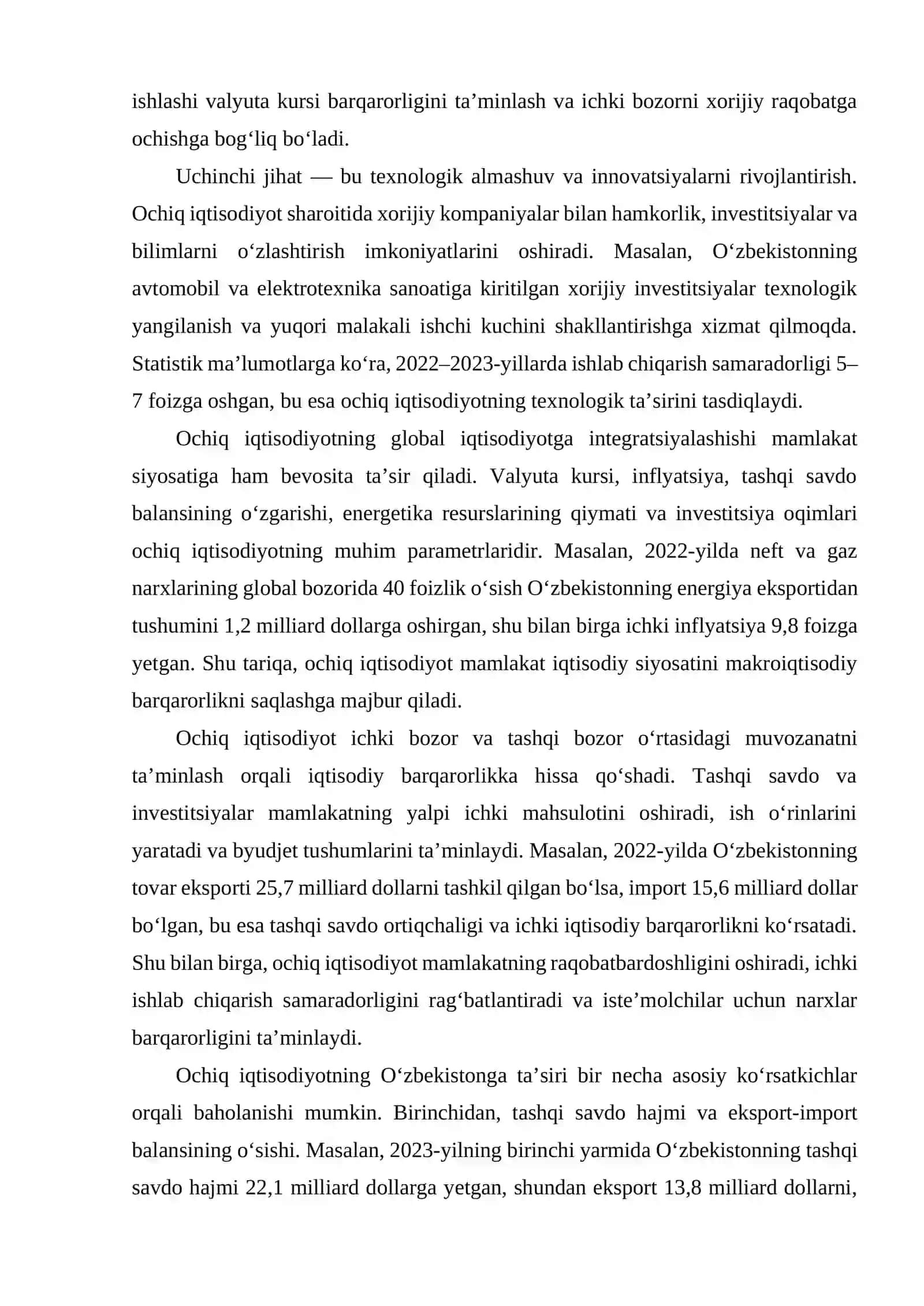 O‘zbekistonning ochiq iqtisodiyotdagi makroiktisodiy barqarorligi 4