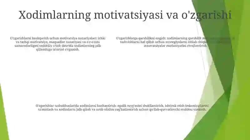 Tadbirkorlik Faoliyatini Tashkil Qilish Tashkiliy O'Zgarishlarni Amalga Oshirishda Xodimlarning Motivatsiyasi 4