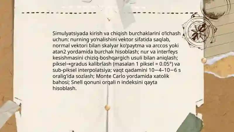 Physics simulyatsiyasida nur sindirish qonunini tajriba qilish va burchaklarni o‘lchash 4