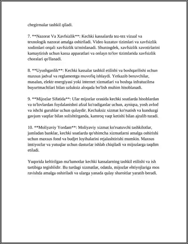 Kechki Kassalarning Tashkil Etilishi va Ish Tartibi 4