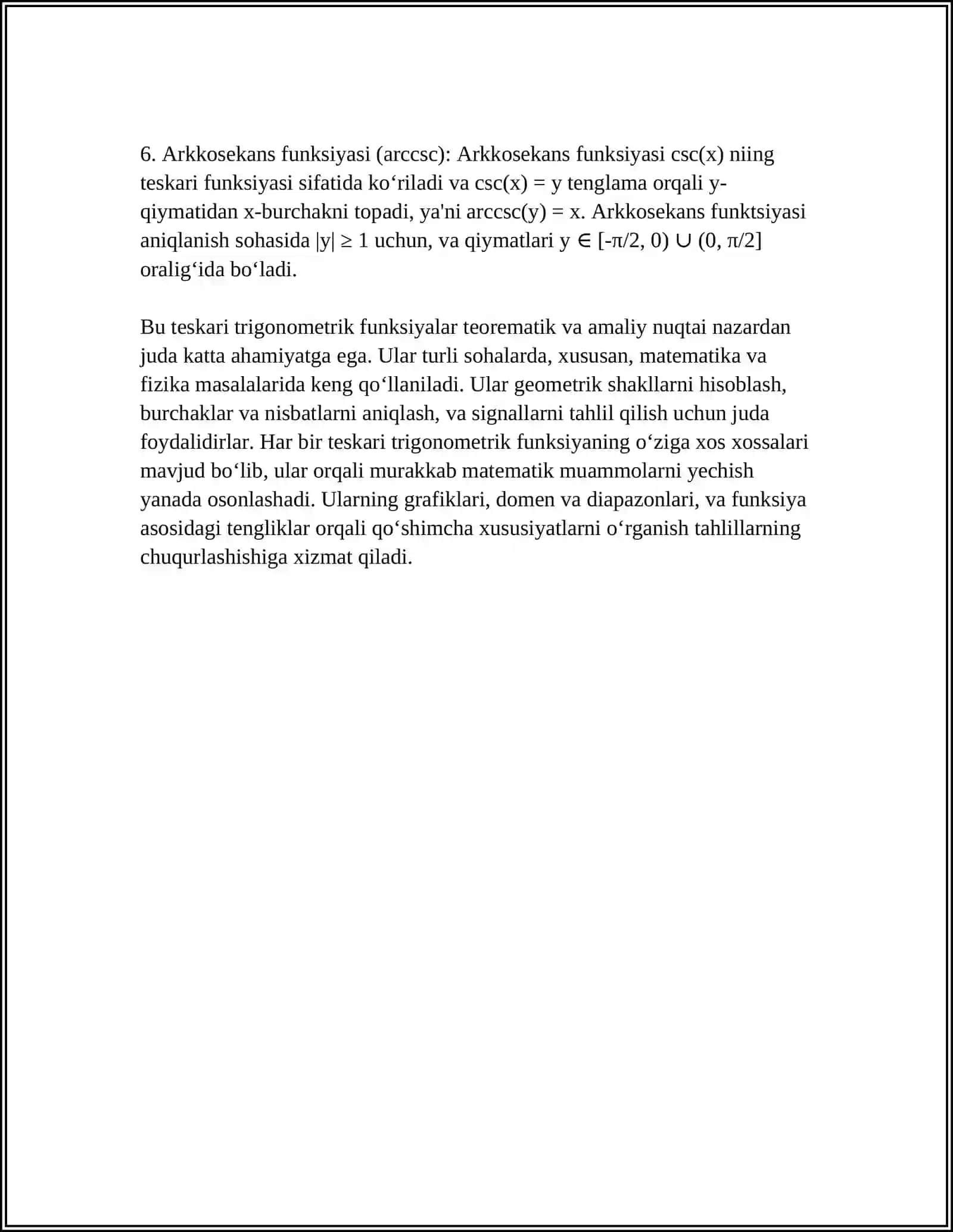 Teskari Trigonometrik Funksiyalar va Ularning Xossalari 4