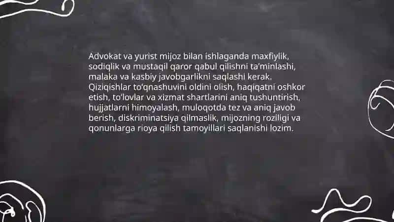 YURIST FAOLIYATIDA FUQAROLAR VA MIJOZLAR BILAN ISHLASH METADALOGIYASI 4