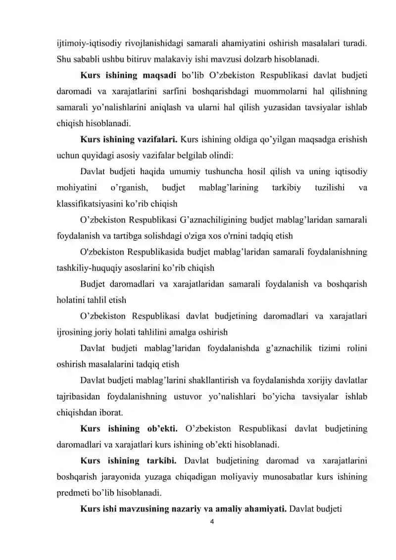 Davlat byudjeti va uning moliyaviy resurslarni shakllantirishdagi ahamiyati 4
