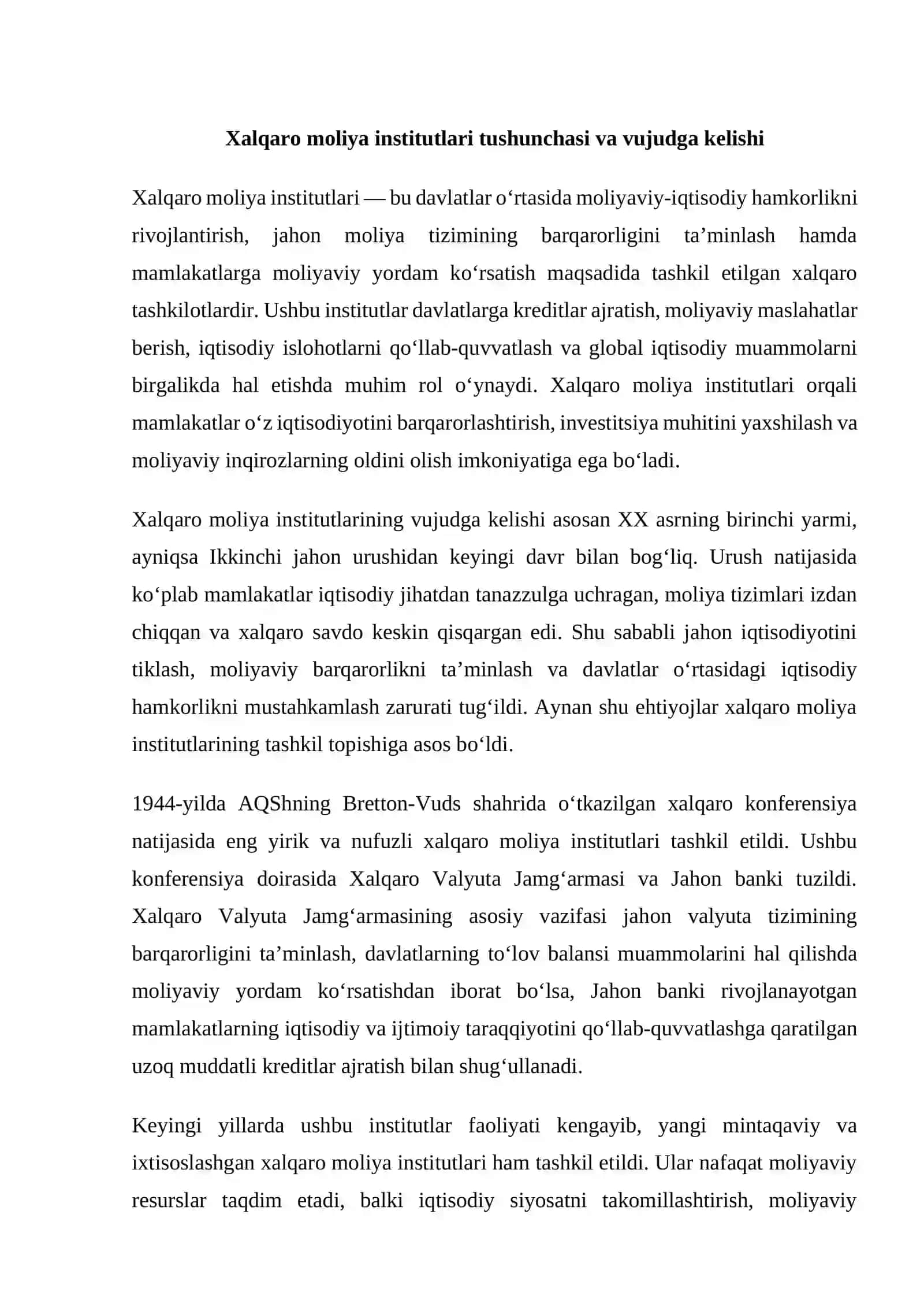 Xalqaro moliya institutlari tushunchasi va vujudga kelishi 4