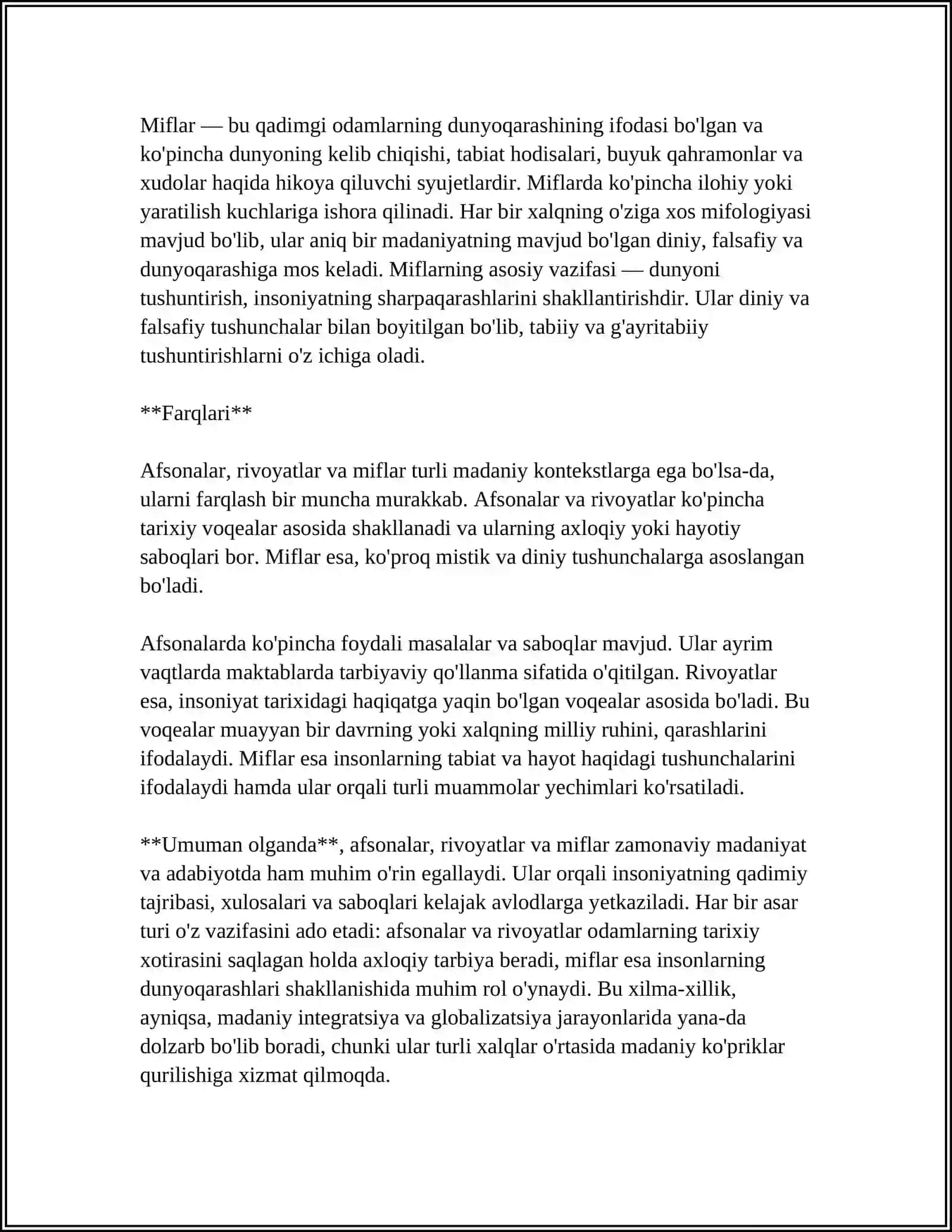 AFSONA, RIVOYATLAR VA MIF HAQIDA NAZARIY VA AMALIY MA'LUMOTLAR 4