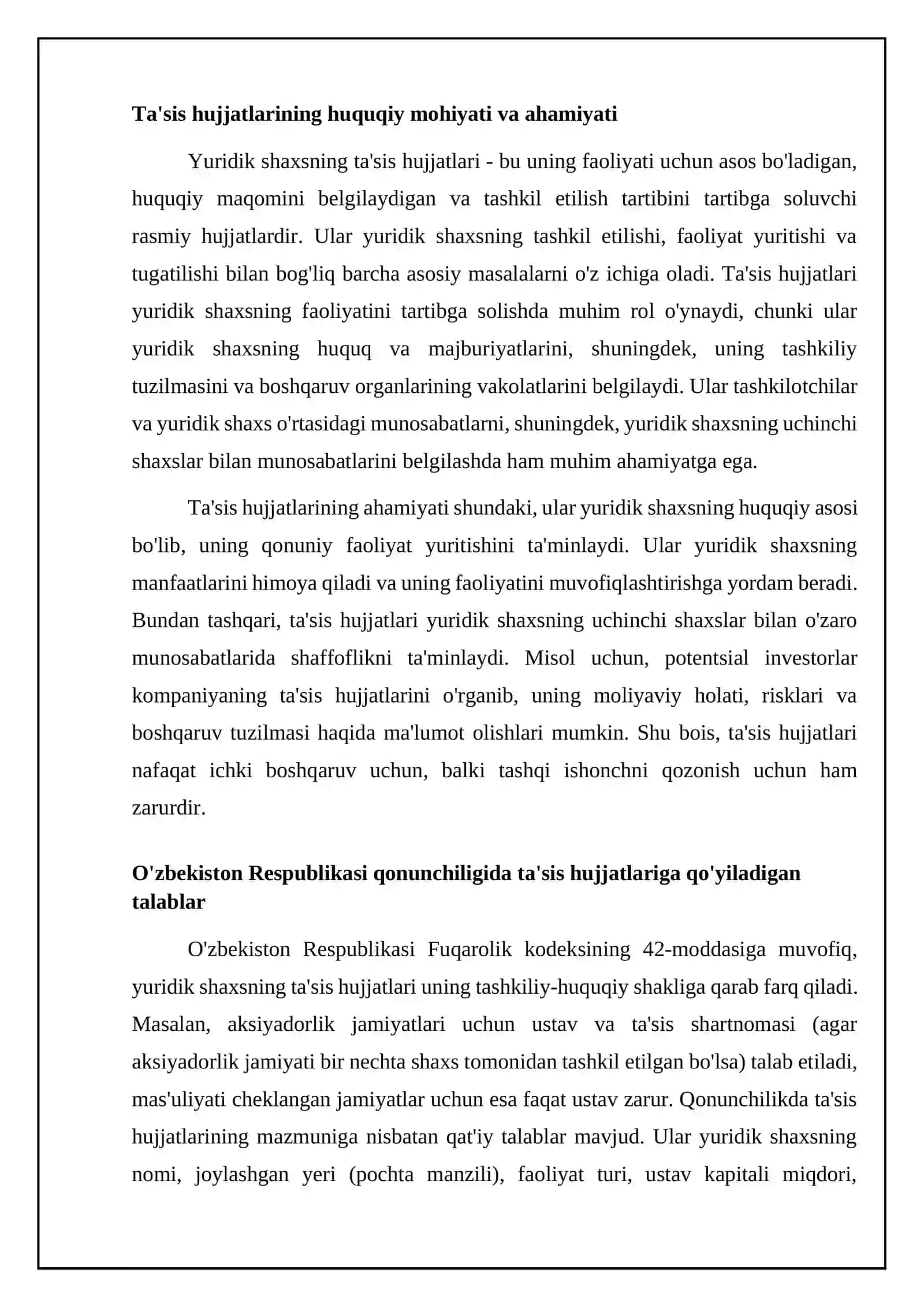 Yuridik shaxsning ta'sis hujjatlari va uning ahamiyati 4