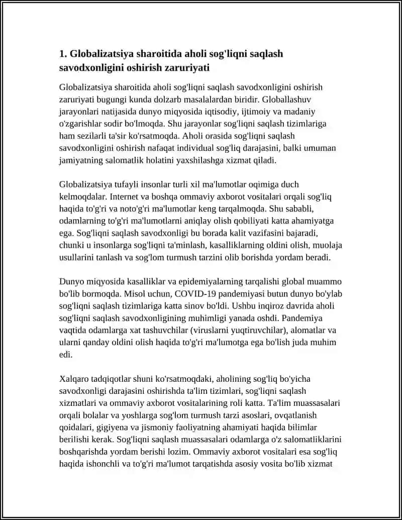 GLOBALLASHUV DAVRIDA MEDISAVODXONLIK ZARURIYATI 4