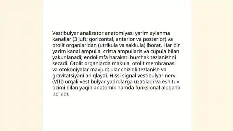 Eshituv va vestibulyar analizatorlar va ichki a'zolarni o'zaro bog'liqligi 4
