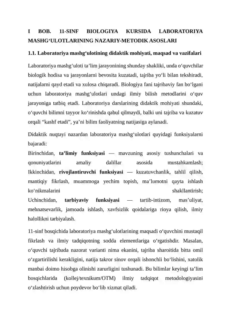 Biologiyadan laboratoriya mashg‘ulotlarini o‘tkazish metodikasi (11-sinf darsligi misolida) 4