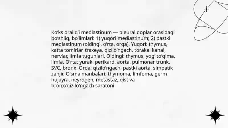 Koʻkrak qafasi organlari oʻsmasi: Koʻks oraligʻi a’zolari saratoni 4