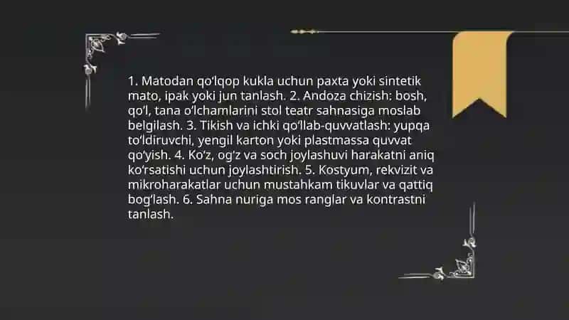Stol teatri uchun personajlar yasash va uni sahnalshtirish 4