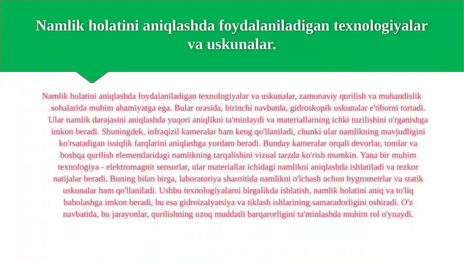 Asoslarni kuchaytirish gidroizalyatsiya va namlik holatini aniqlash va tiklash ishlarining narxini baholash va shu ishlarnig zarurligini aniqlalash 4