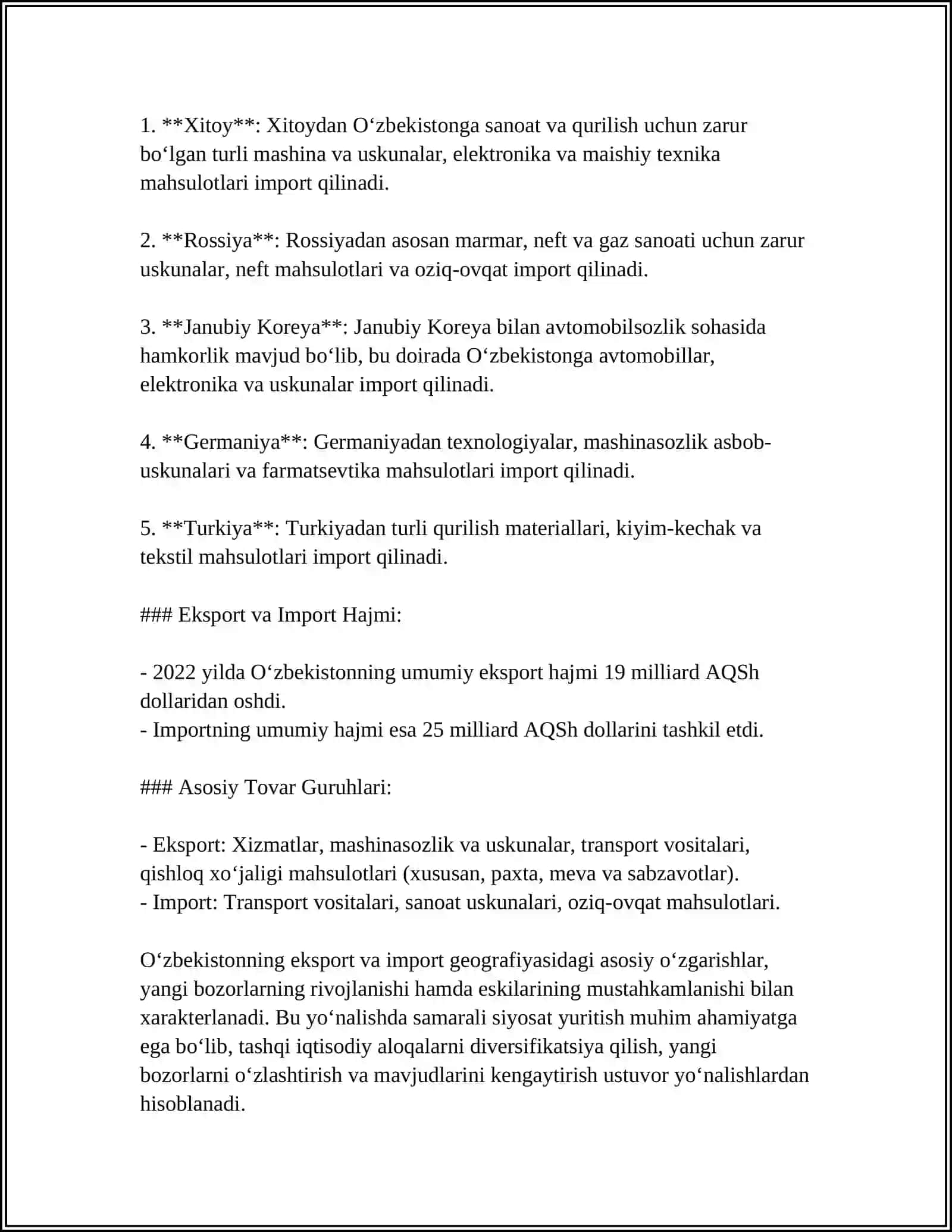 O'ZBEKISTON TASHQI SAVDO MUNOSABATLARI GEOGRAFIYASINING SIFAT JIHATIDAN OʻZGARIB BORISHI 4