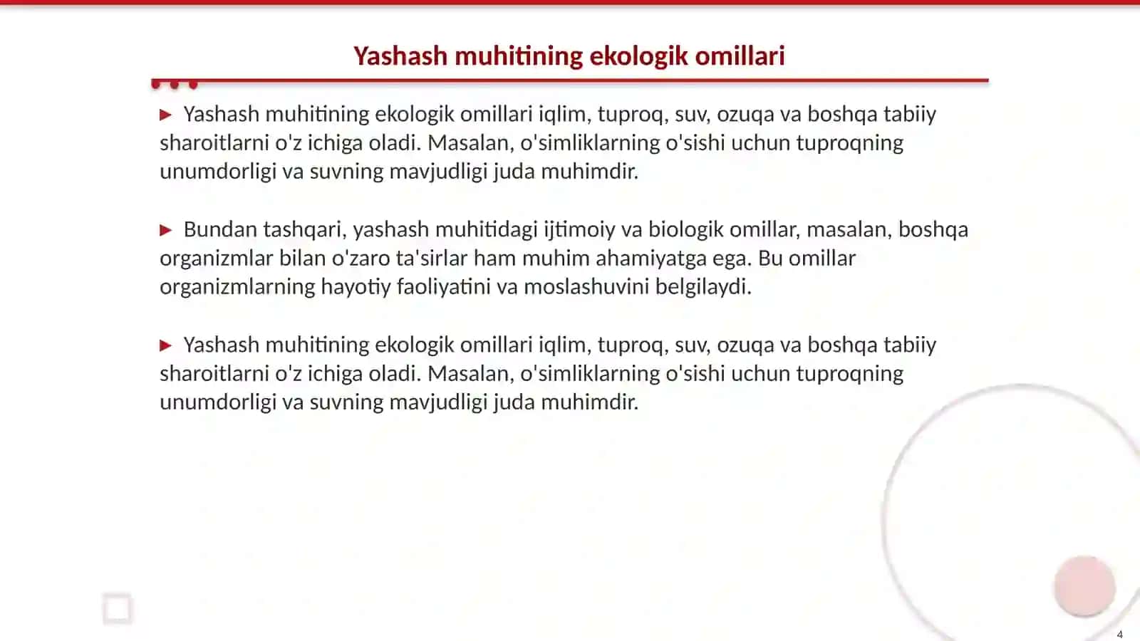 Tirik organizmlarning yashash muhitlari va ularga organizmlarning moslanishi 4