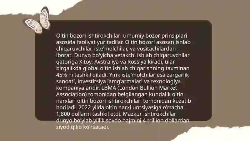 Oltin bozori savdosini tashkil qilish va amal qilish 4