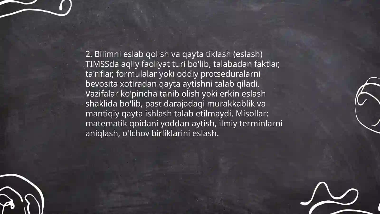TIMSS xalqaro baholash dasturida aqliy faoliyat turlari 4