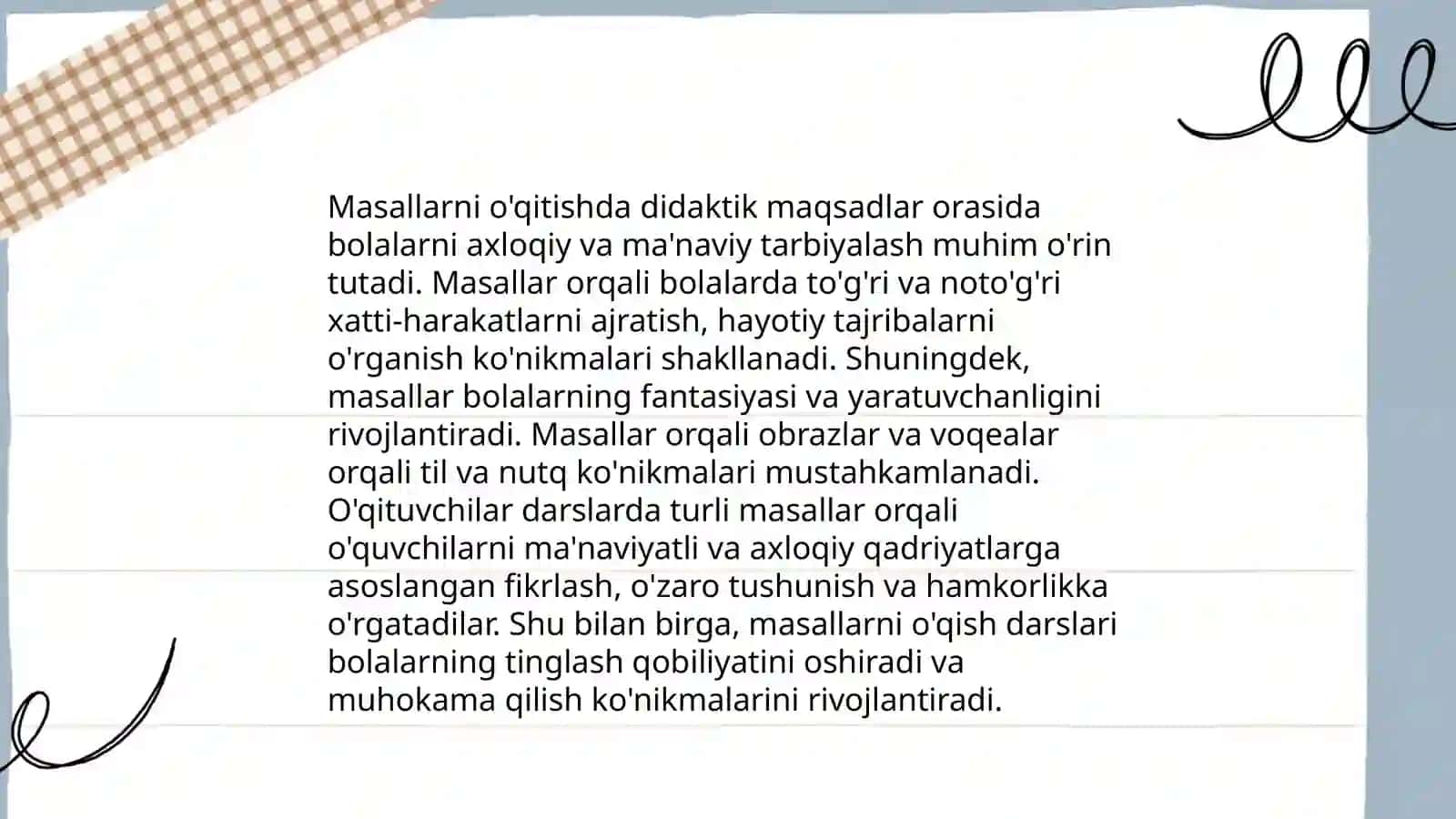 Masal janriga xos matnlar ustida ishlash metodikasi 4