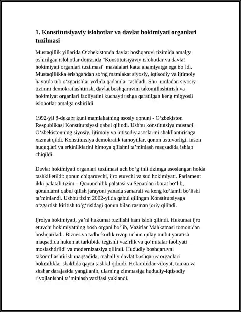 MUSTAQILLIK YILLARIDA DAVLAT BOSHQARUVI TIZIMIDA AMALGA OSHIRILGAN ISLOHOTLAR 4