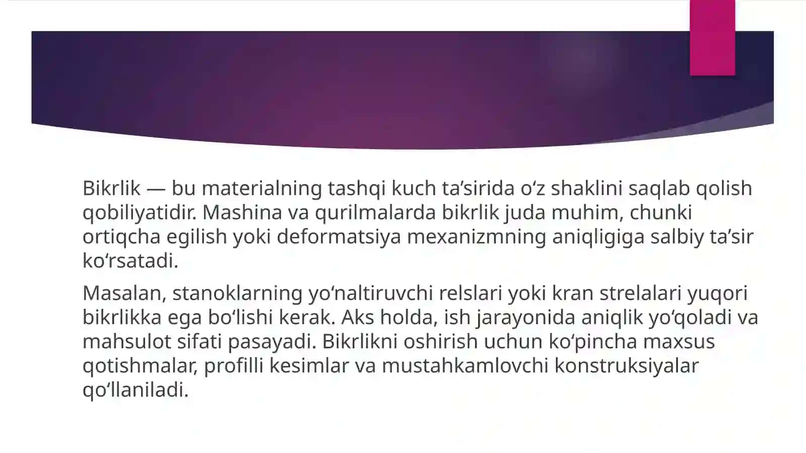 Materiallarning mustahkamligi, bikrligi va ustuvorligini hisobga olgan holda mashina va qurilmalardan foydalanish 4