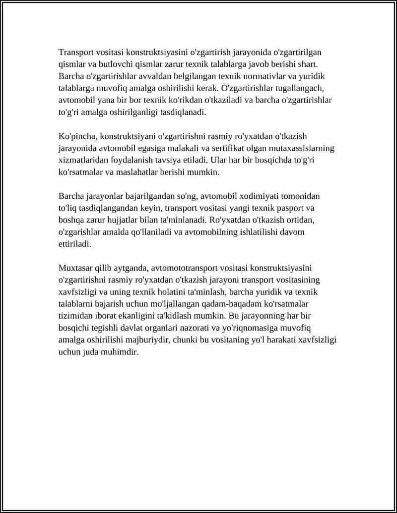 AVTOMOTOTRANSPORT VOSITASI KONSTRUKSIYASI ÒZGARTRISHINING HUQUQIY JIHATLARI 4
