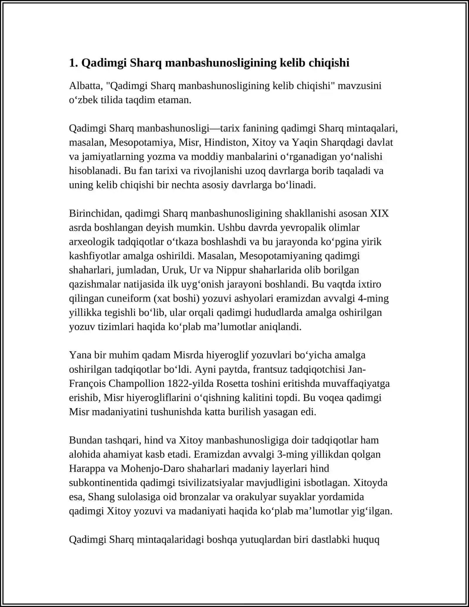 QADIMGI SHARQ MANBASHUNOSLIGI VA UNI OʻRGANILISH TARIXI 4