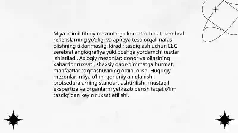 Azo va to'qimalarni transplantatsiya qilishning axloqiy masalalari. Inson azolari va to'qimalarining transplantatsiya qilishning huquqiy masalalari 4